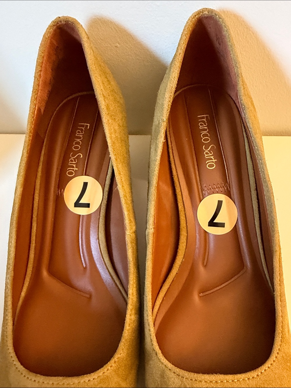 NWT Franco Sarto Salino Square Toe Pumps Mustard Brown Genuine Suede Size 7M - Picture 10 of 12